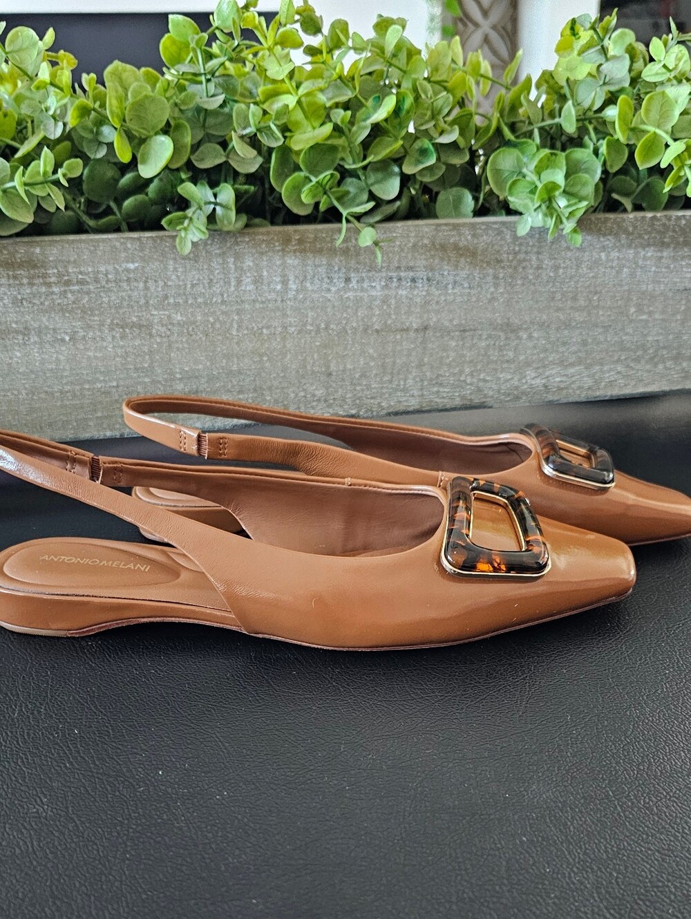 ANTONIO MELANI Neutral Slingback Flats W/Tortoiseshell Buckle Women Sz 8 & 9M - Picture 2 of 8